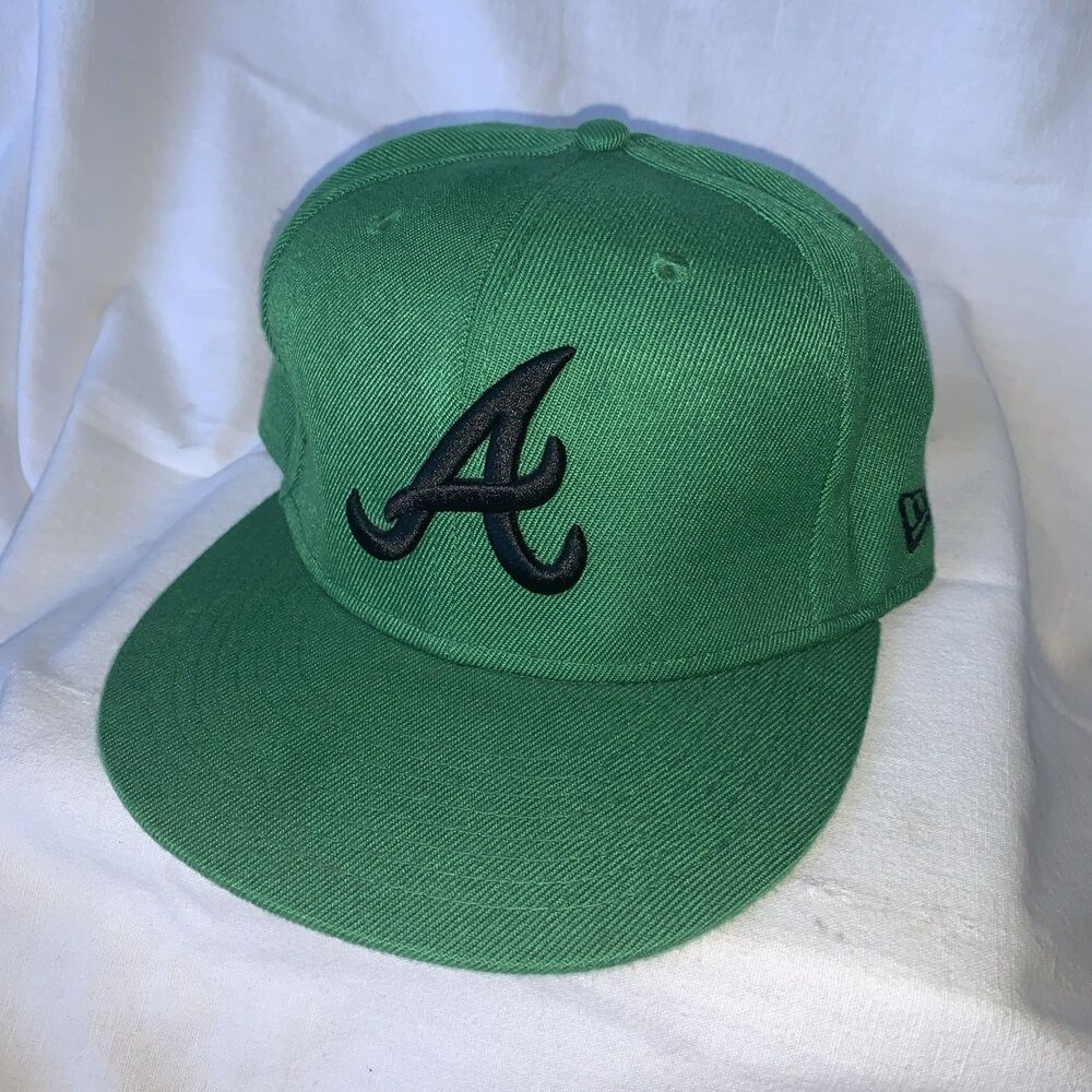 Vintage Atlanta Braves Hat Cap Fitted 7 5/8 Green White Logo MLB Baseball NewEra